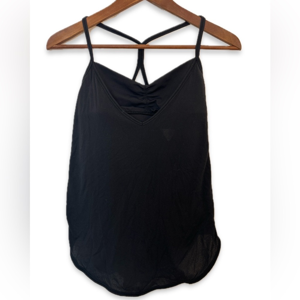 Lululemon black tank top, built in bra, v neck thin strap, size 4